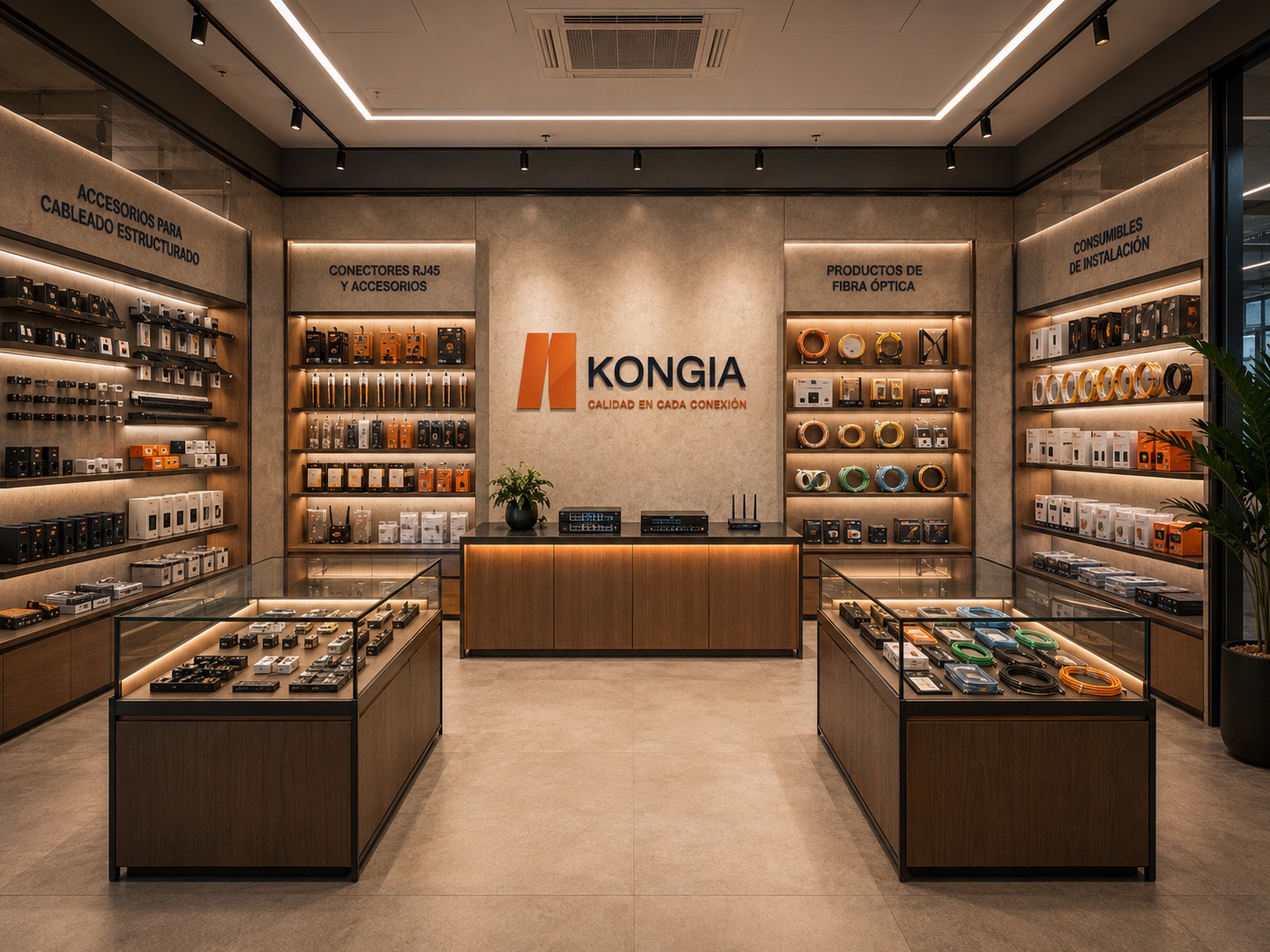KONGIA product showroom for network cabling and fiber optics