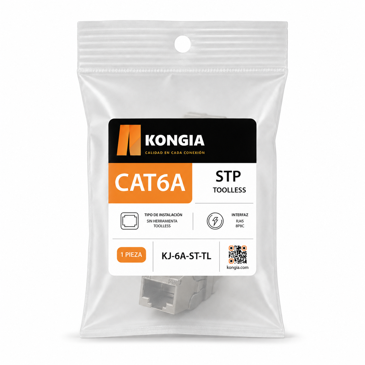 Módulo Jack Keystone CAT6A Blindado, sin herramienta, con Terminación en Ángulo 180°