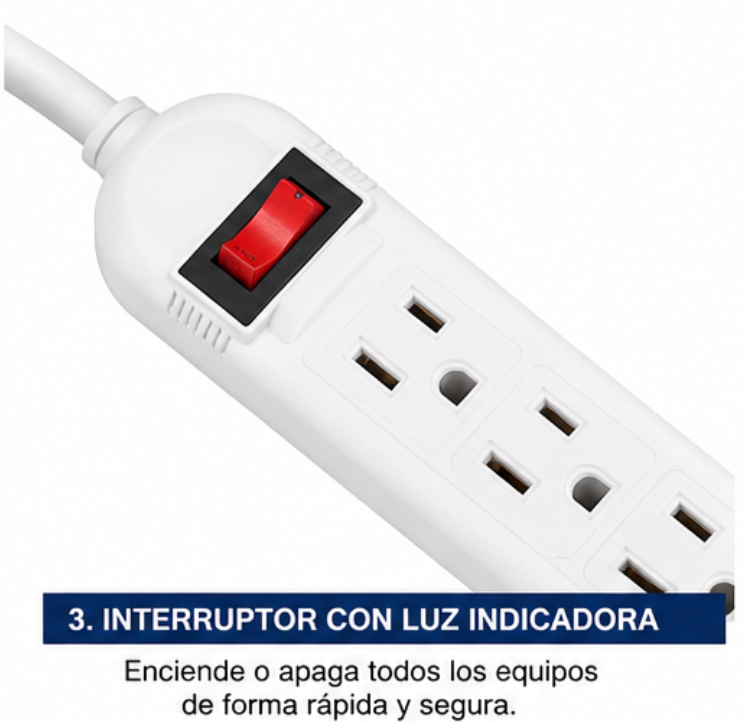 Regleta de 6 Tomas Tipo Americano, 15 A, Cable de 1.5 m